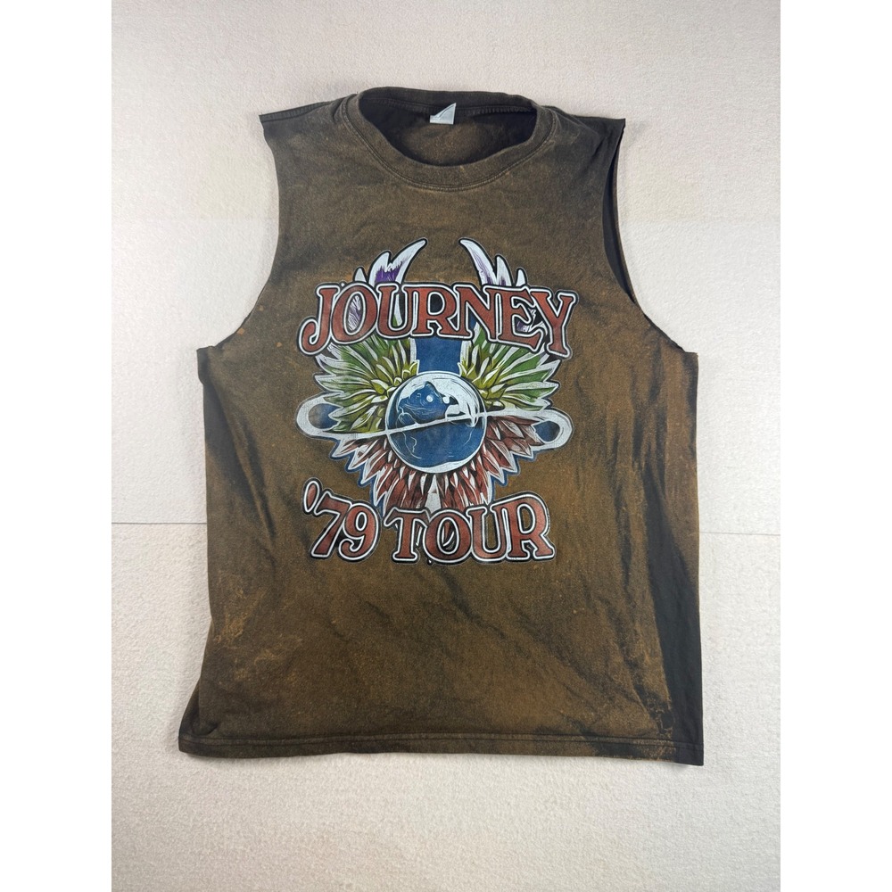 Journey 79 Tour Graphic Muscle Tank Top Brown Acid Wash Sleeveless Tee Small